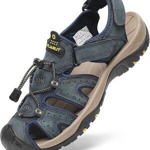FLARUT US Men's 8.5-10 Blue Outdoor Hiking Sport Sandals Closed Toe Leather Athl